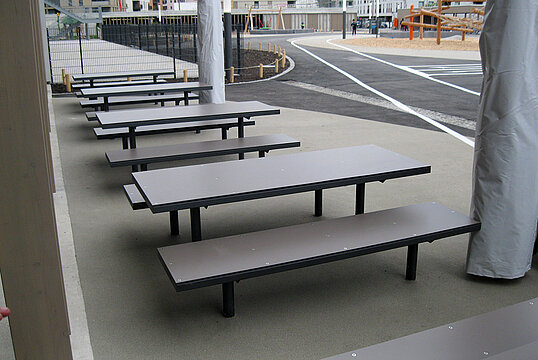 Bench Lübeck HPL with timber seat base